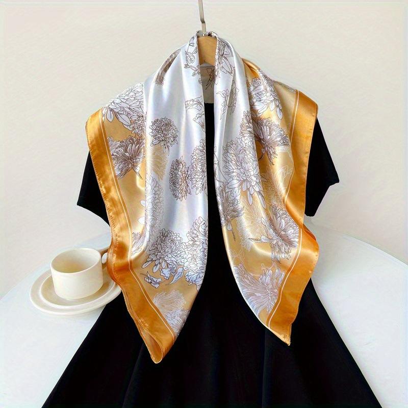 90 * 90cm Silk Scarf Women's Square Scarf New Printed Retro Baotou Scarf Satin Scarf