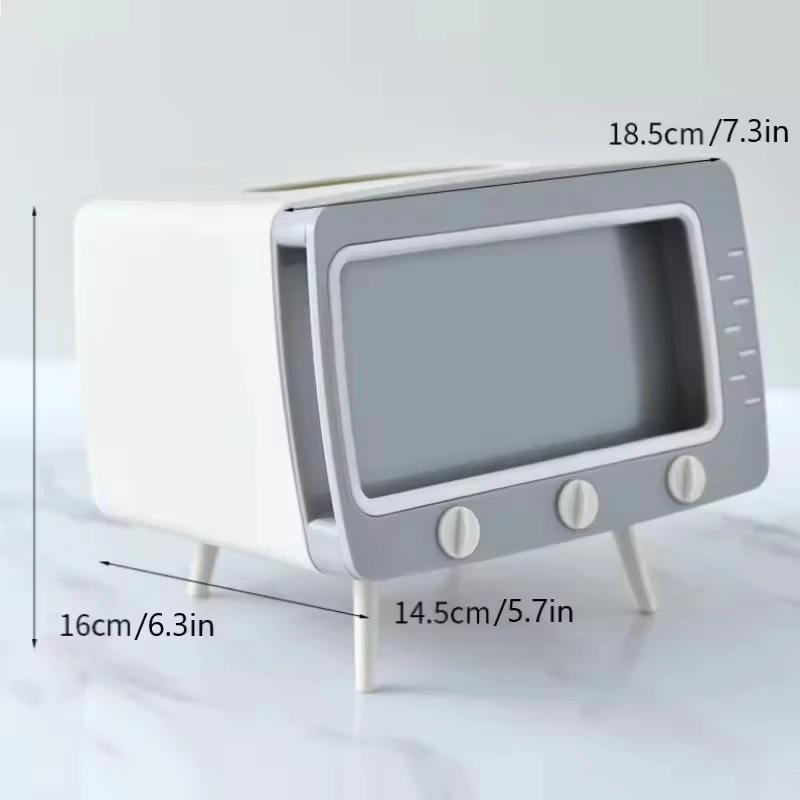 New TV Tissue Box Fun Cute Multi Functional Square Tissue Box Smartphone Phone Holder for Living Room Night Stand Creative Gift