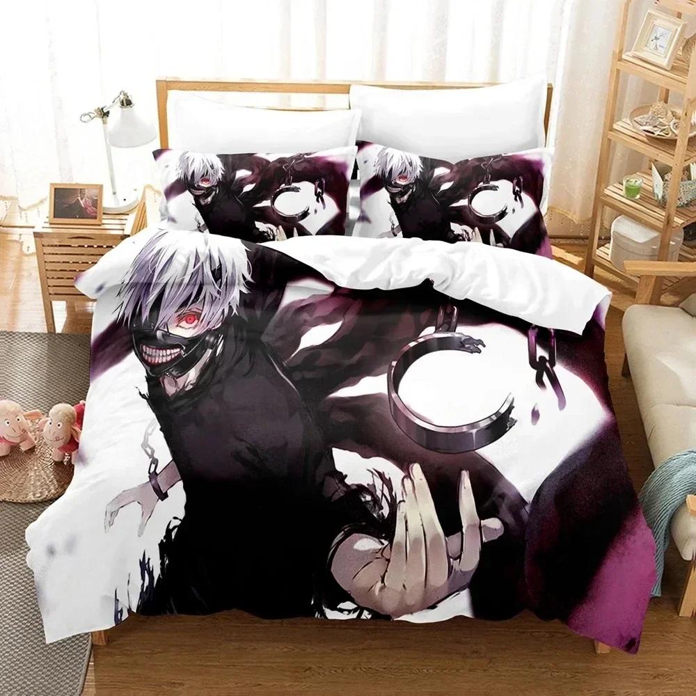Top 3D Anime Tokyo Ghoul Bedding Set Double King Soft Children Bedroom Down Coat Set Animation Tokyo Ghoul Customizable Style