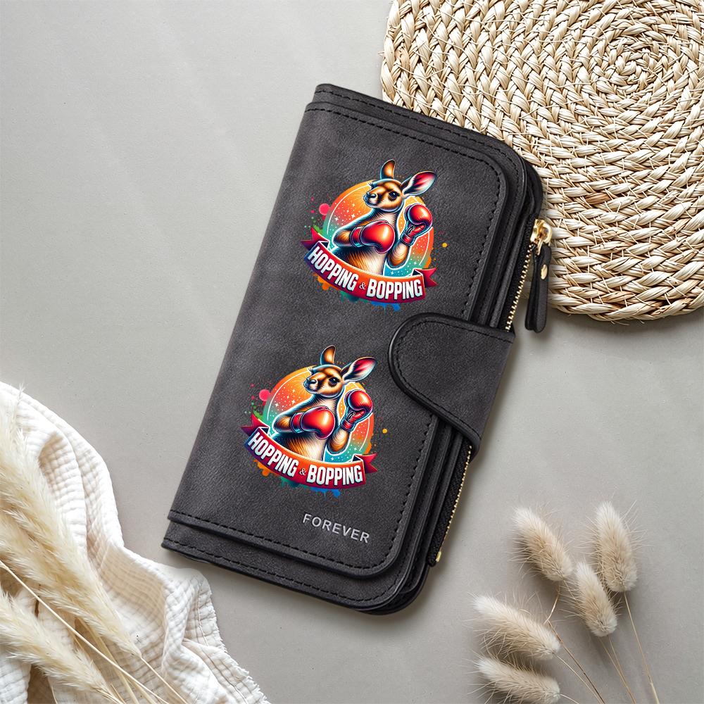 Kangaroo Print Long Wallet Casual PU Leather Purse for Daily Use 