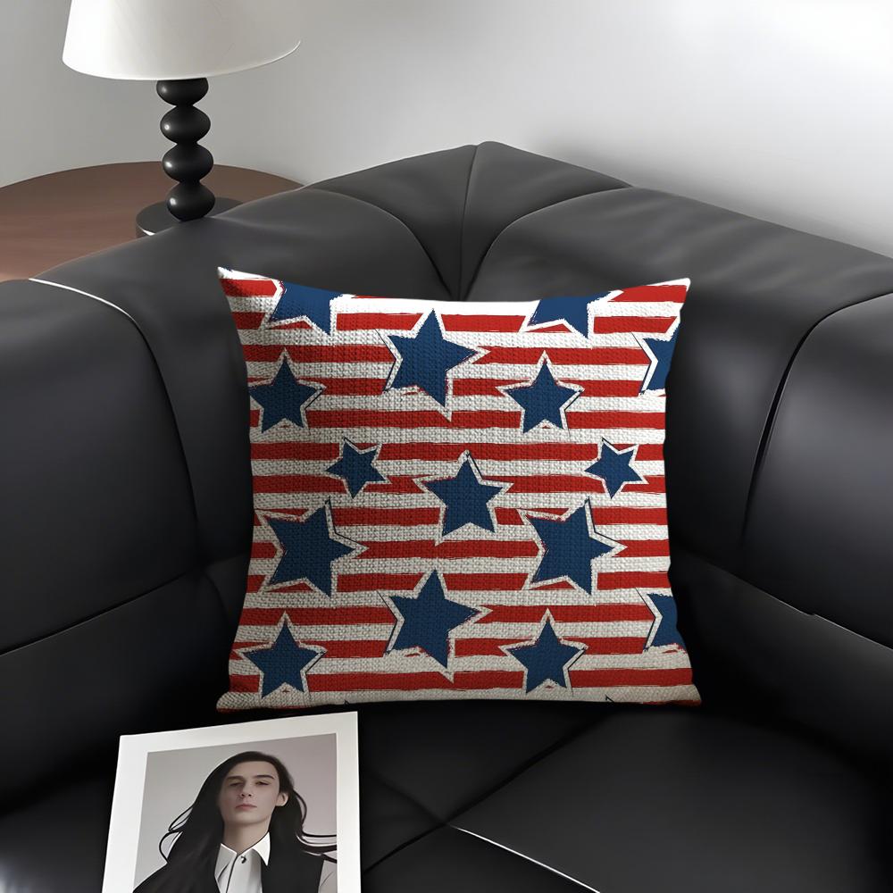 Stars Fashion Cushion Cover Natural Linen Organic Fabric Double-Sided Printing Sofa Home Decor Gift Pillow Case