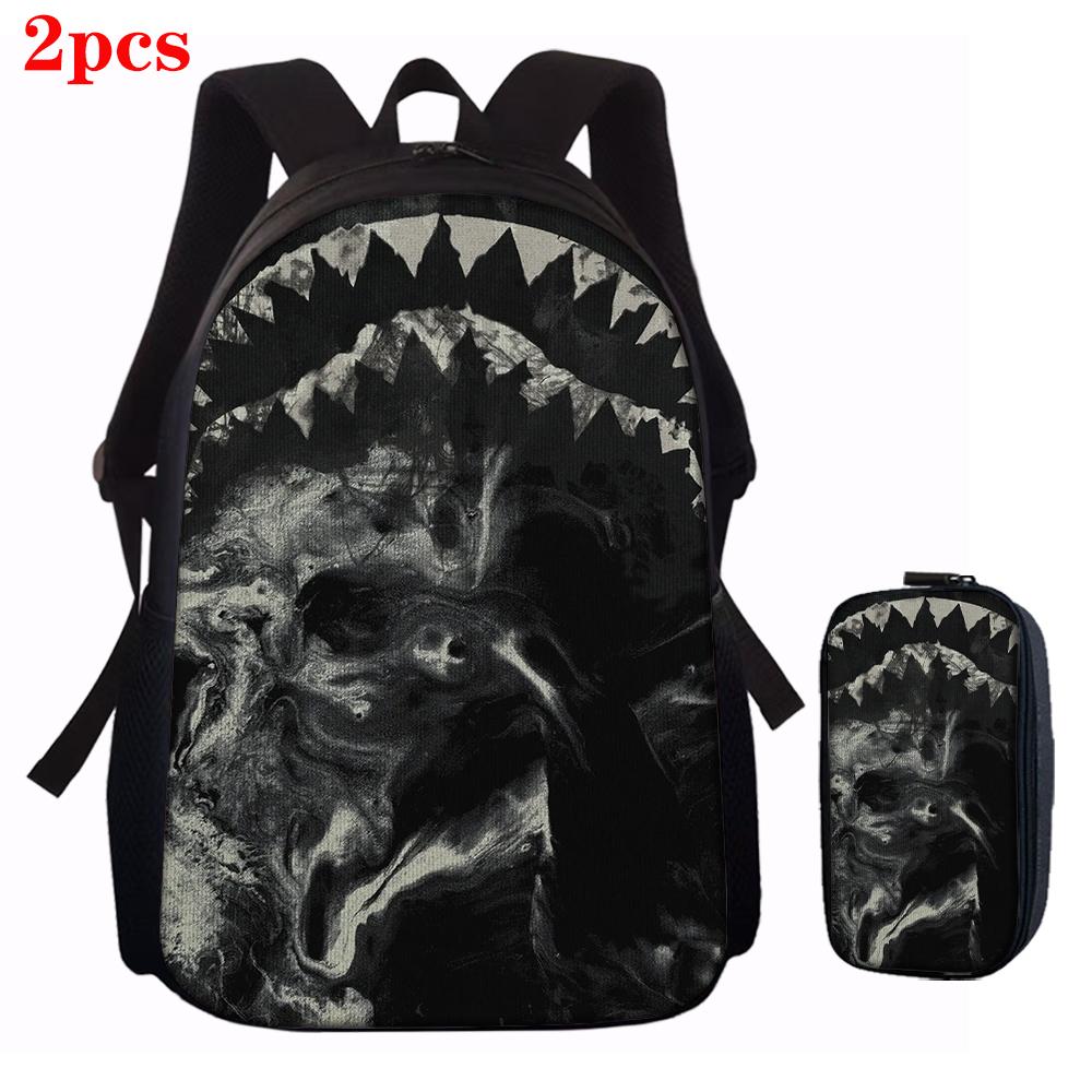 1/2/3/4/5PCS Trendy Shark Graphic Backpack Set | Perfect for School & Daily Adventures