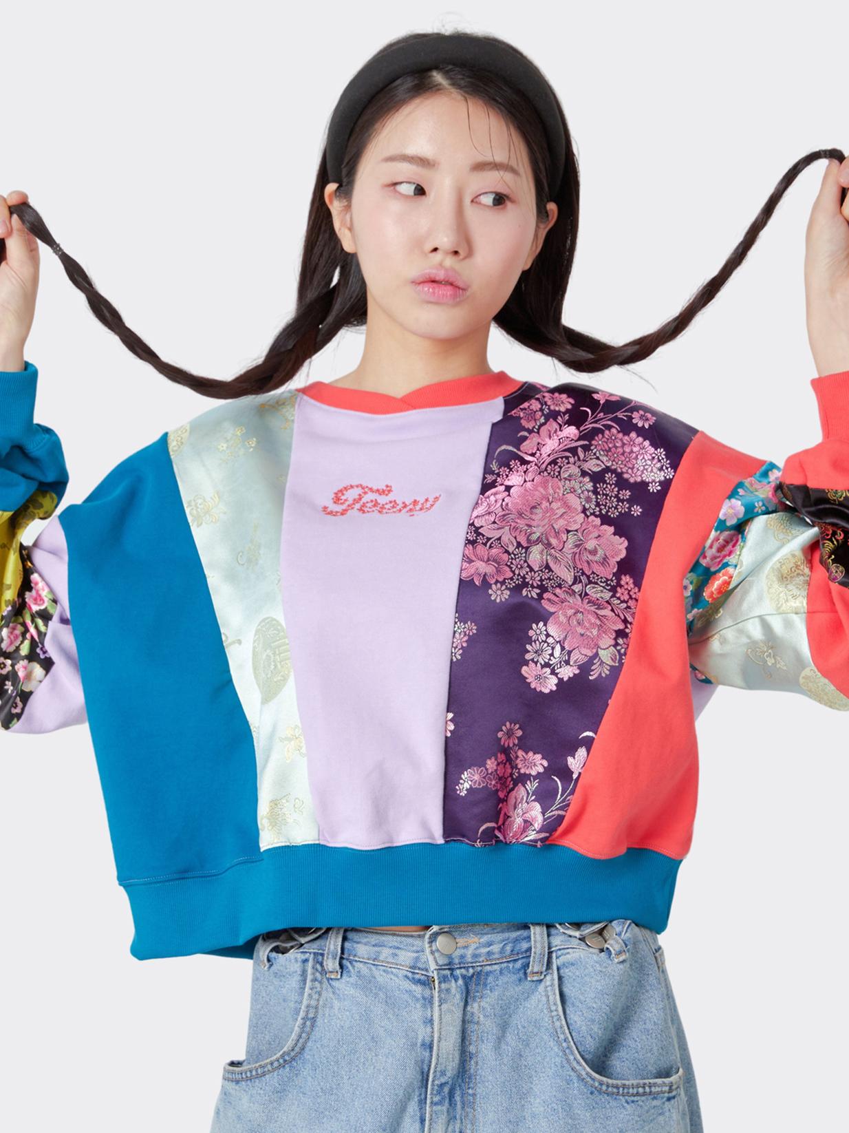 Tiny Tiger Korean Fabric Patch Semi-Crop Tee Multi