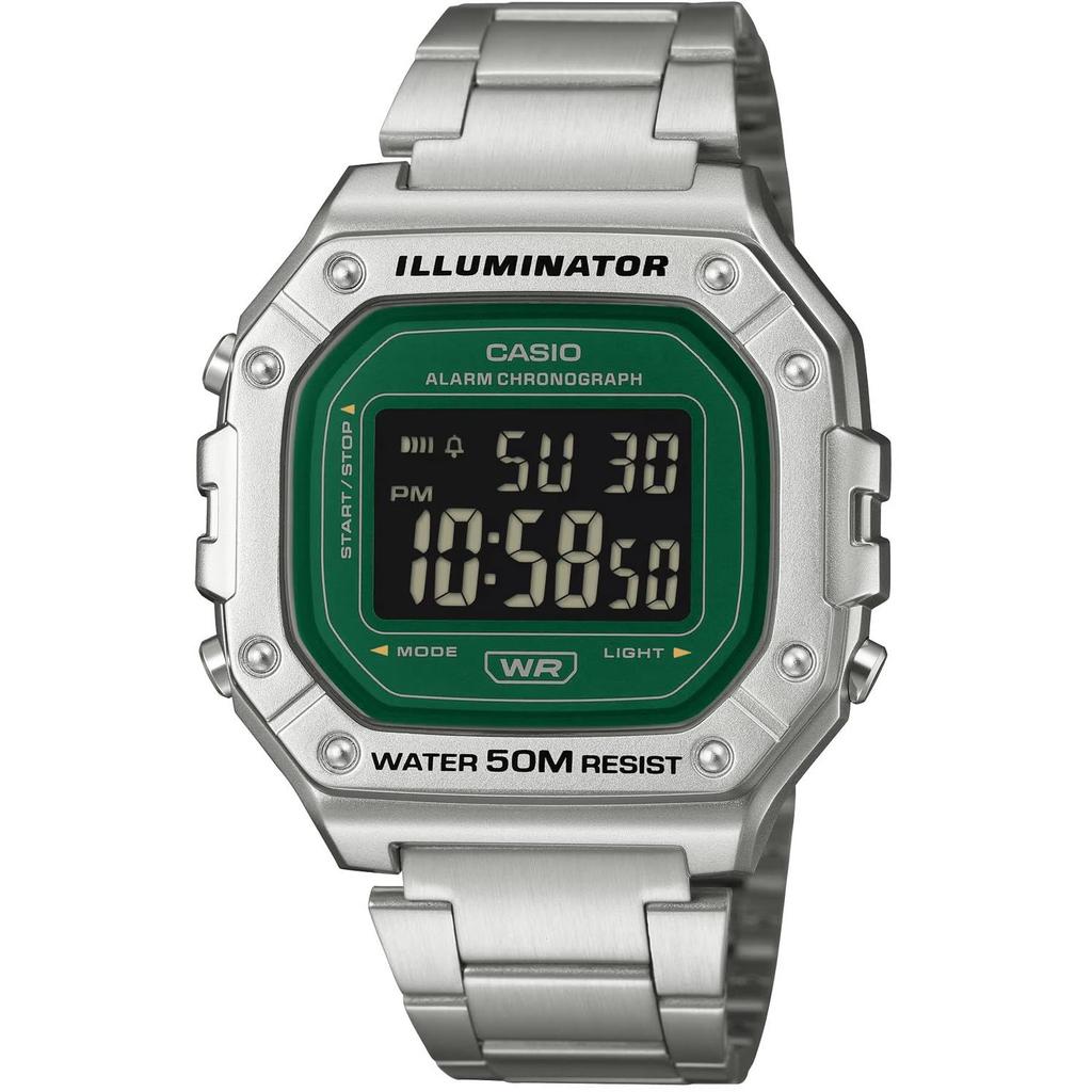 CASIO Standard Digital Wristwatch W-218HD-3AV Mens Cheap Chipukashi Metal Band SilverGreen Inverted LCD Overseas Model