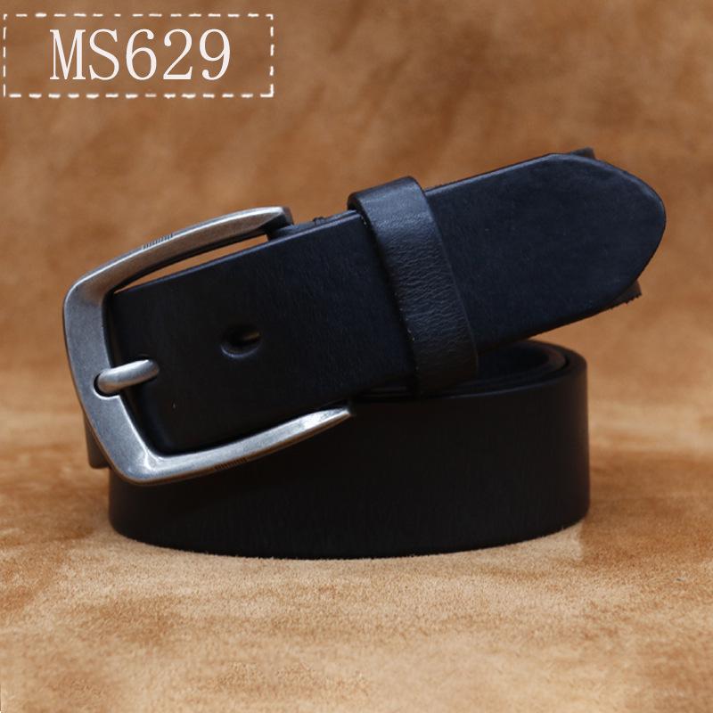 

Мужской ретро ремень из натуральной коровьей кожи с пряжкой-штифтом 130cm чёрный