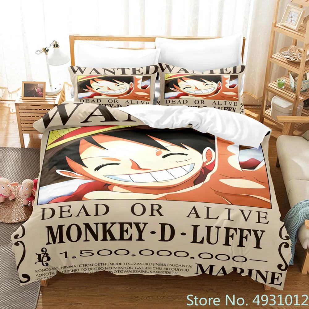 

One Piece Luffy Boy 3pcs Bedding Set Pillowcase Anime Bedclothes Cartoon 3D Printed Kids Adult Child Boys Quilt Duvet Cover Gift AU Single(140*210cm)3pcs
