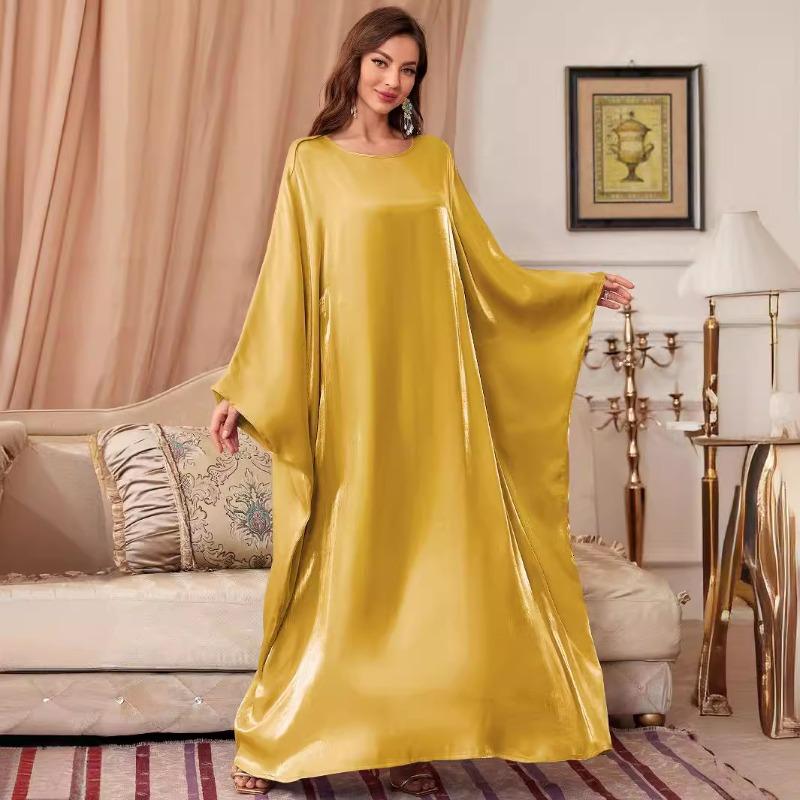 

Женские летние атласные свободные длинные платья с рукавами «летучая мышь»