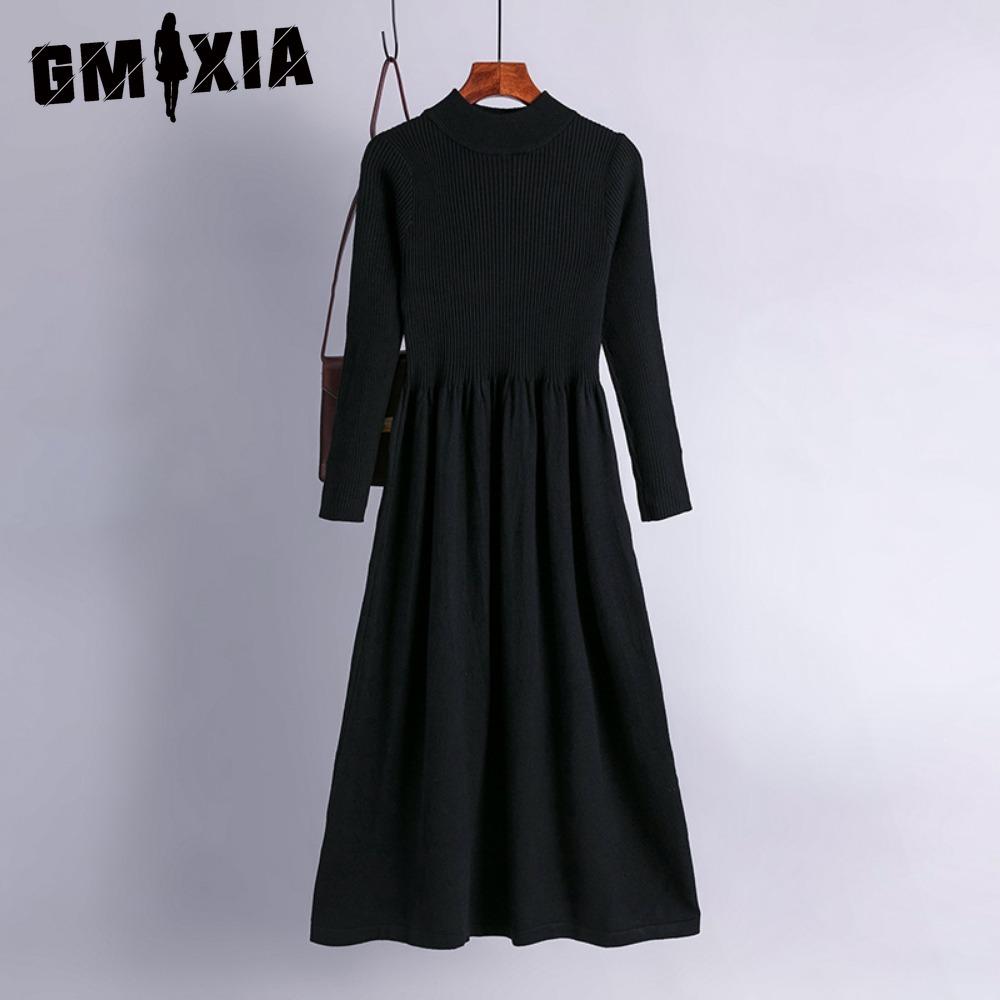 

GMXIA Женские Модные Весенне-Осенние Однотонные Платья с Принтом, Длинным Рукавом, Высокой Талией, Повседневные one size чёрный