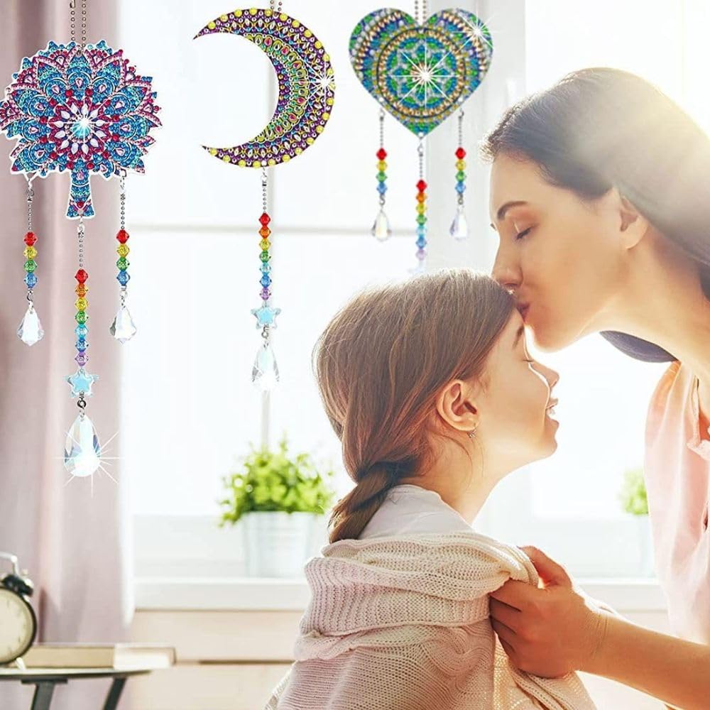 Diamond Art Suncatcher Crystal DIY Decor for Kids and Elementary School Making Independent Summer Vacation Craft 3-Piece Kit Double-Sided Suncatcher,