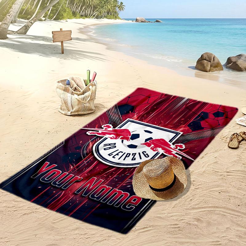 Telo Mare Personalizzato Stampato RB Leipzig FC Logo Calcio Supporto Nome Personalizzato Testo Asciugamano Assorbente Per Sport Viaggio Regalo Speciale