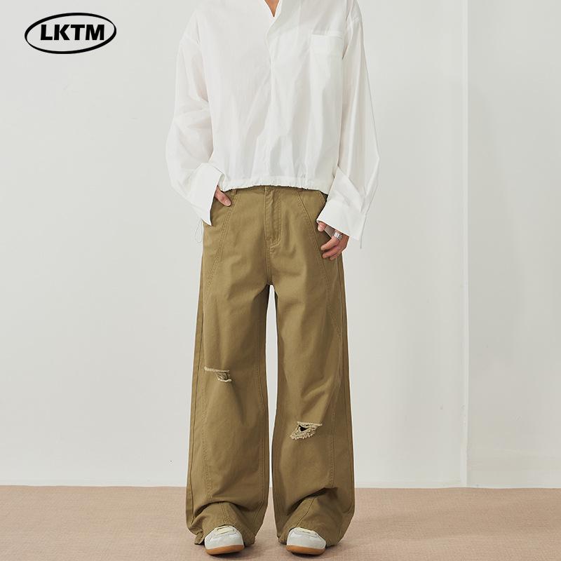 

LKTM Unisex American Retro Washed Ripped Baggy Straight Trousers XS (Recommended 80-90 kg) хакі