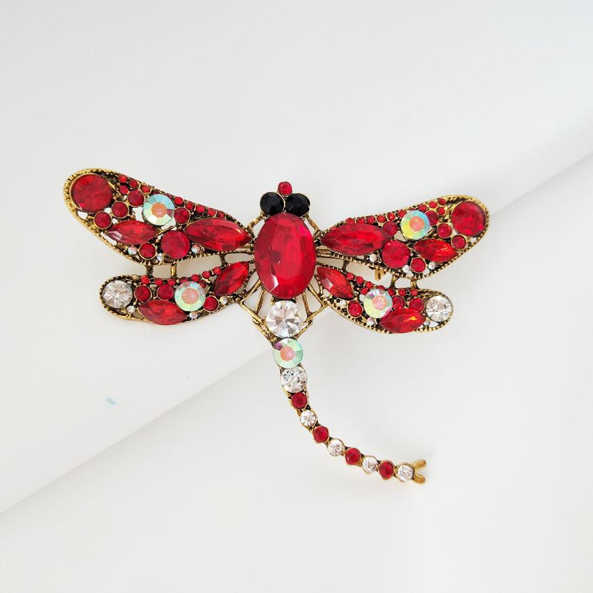 Retro Dragonfly Brooch Female Alloy Inlaid with Diamond Heavy Industry Insect Safety Pin Suit Coat Collar Fashion Pin Accessory