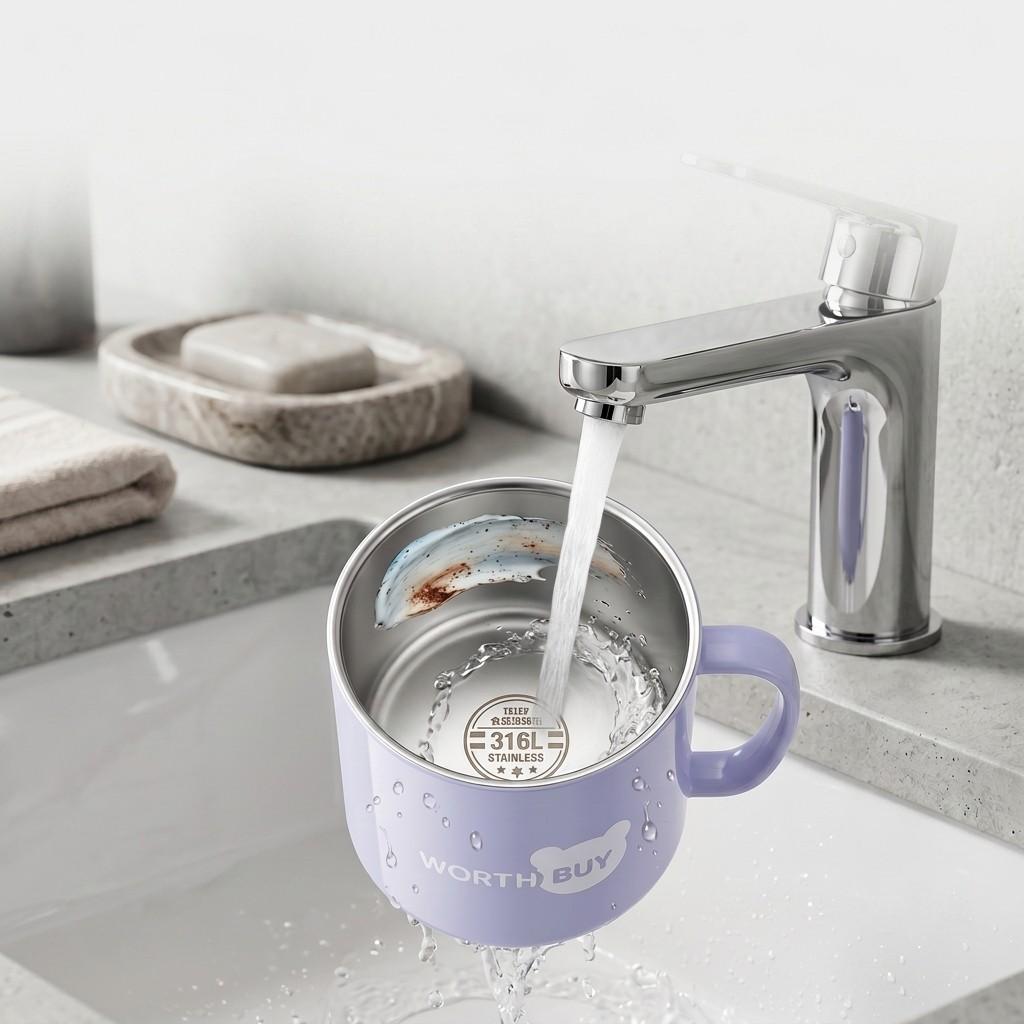 316 Stainless Steel Bathroom Tumbler Cup Toothbrush Mug with Anti-Scald Handle Detachable Travel Drinking Home Bath Accessories