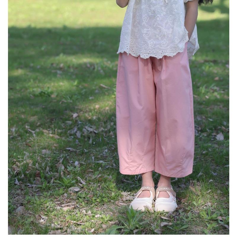 Girls Kids Casual Loose Solid Color Wide Leg Cropped Anti Mosquito Pants