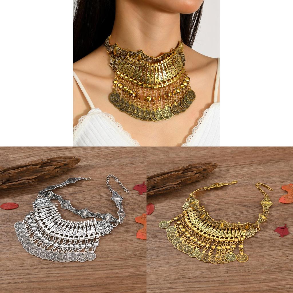 Etnisk Vintage Bohemisk Lång Mynt Halsband Med Tofs Mynt Hänge Design För Kvinnor