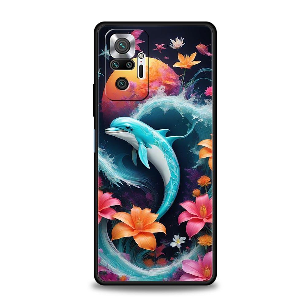 Ocean Animal Cute Dolphin Sea Turtle Phone Case For Xiaomi Redmi Note 14 13 5G 10 11 12 Pro Plus 4G 14C 13C 12C 10C Black Cover