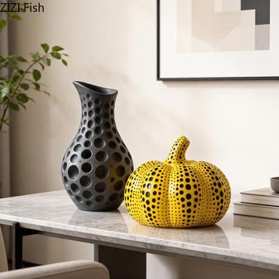 Polka Dot Art Pumpkin Sculpture Yellow Pumpkin Handicraft Desk Decoration Resin Artwork Ornaments Modern Home Decor Accessories