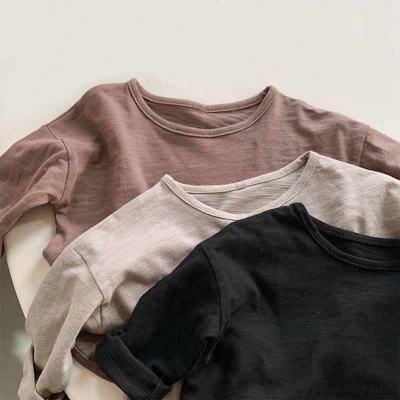 Unisex Kids Korean Style Solid Long Sleeve Cotton Casual T Shirt Top