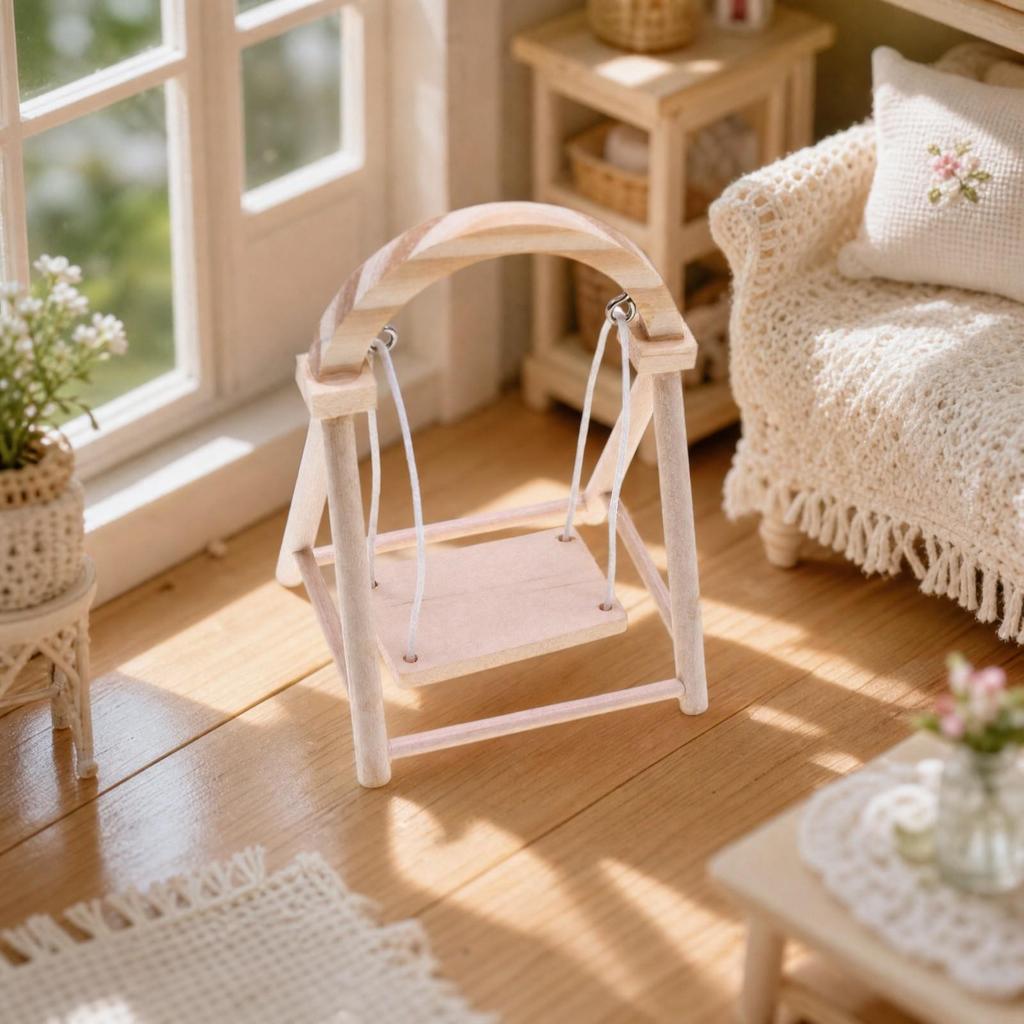 Freestanding Wooden Miniature Swing with A-Shaped Collectible Model