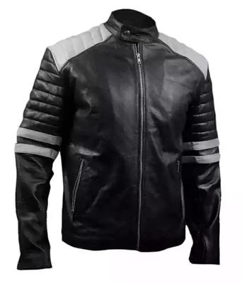 New Jacket Striped Motorcycle Biker Zip Men's Stylish Genuine Lambskin Leather
