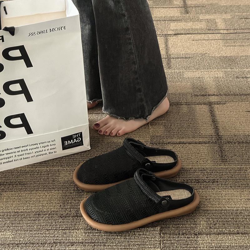 Two wear flat-soled linen sandals women's summer 2025 new mesh breathable hole shoes bag head half slippers outer wear