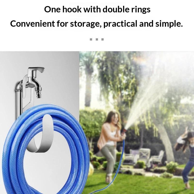 201 Stainless Steel Garden Hose Holder Multi Purpose Household Car Wash Water Hose Faucet Hose Hook Balcony Wall Mount Storage