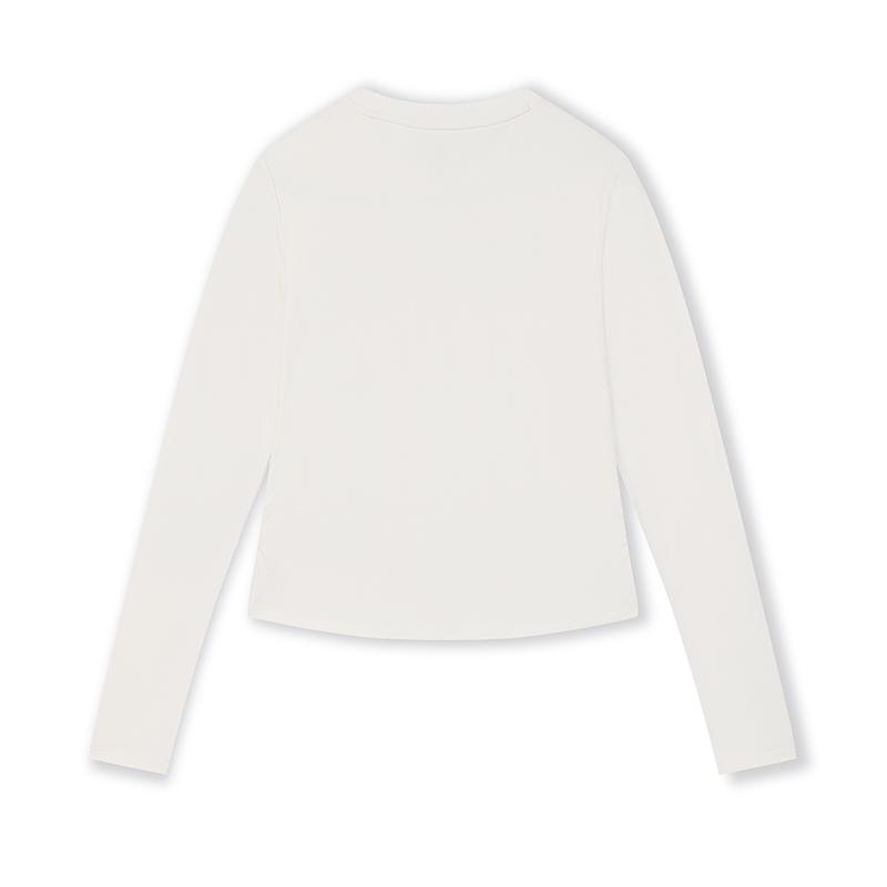 Fila Original  Versatile Casual Knit Long Sleeve T-Shirt Women Tops Cloud-Mushroom-White F11W519213F-WT