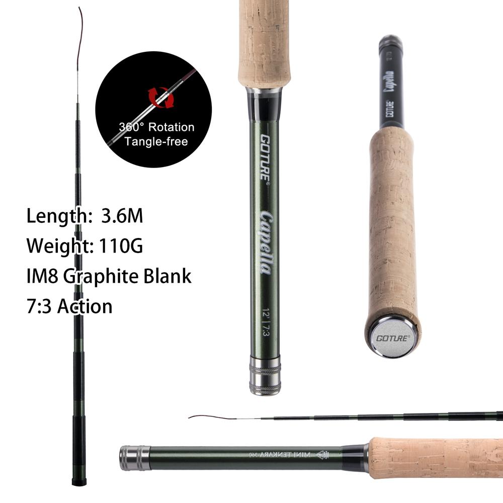 Combo canne da pesca a mosca Tenkara Goture 12FT Classiche Portatili Ultraleggere in Fibra di Carbonio IM8 Canna da Trota con Set di Linea da Mosca e Esche Nuovo