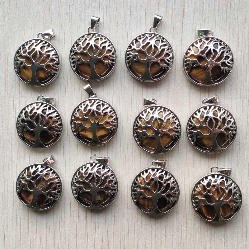 Wholesale 12pcs/lot Fashion Natural Stone Alloy Tree of Life Mix Pendants for Necklaces Jewelry Accessories Making Fast Shipping