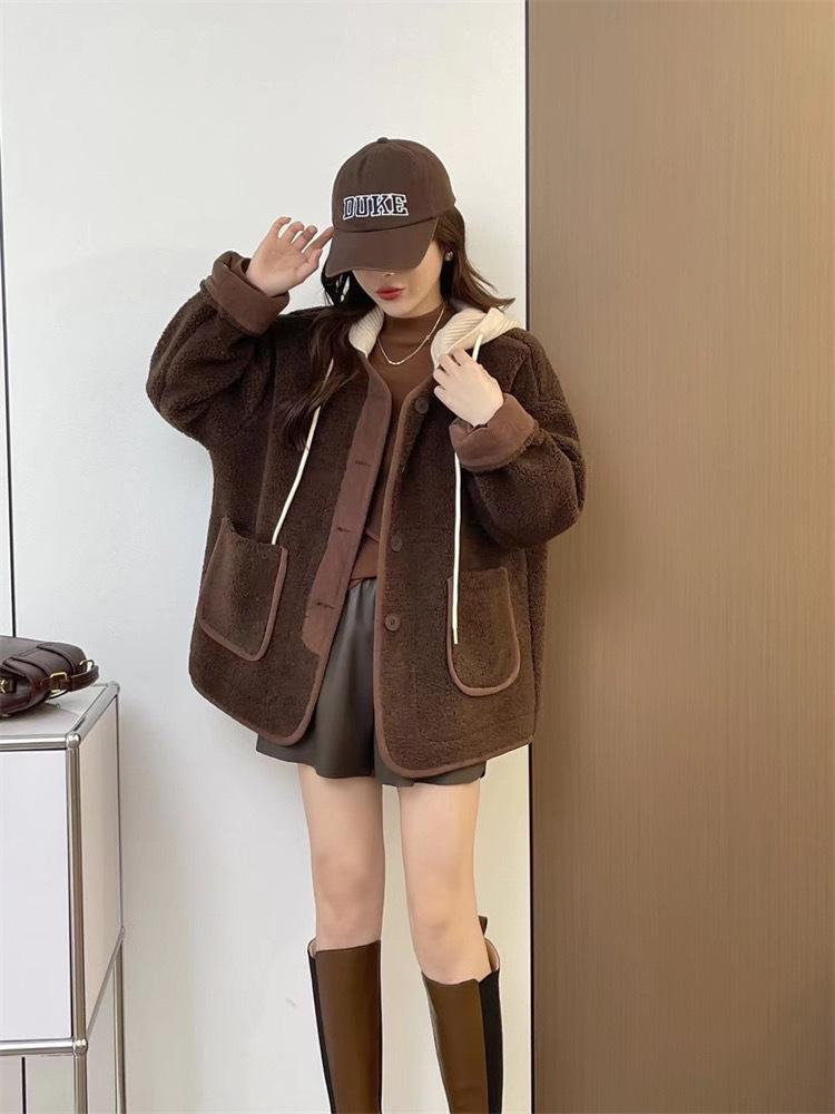 Women's Hooded Lamb Wool Coat 2024 - Casual Loose Fleece for Autumn and Winter
