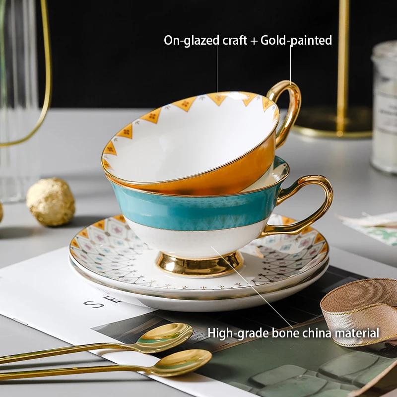 Bone China Tea Cup Saucer Spoon Set 200ml British Coffee Gold Porcelain Ceramic Teacup Cafe Espresso Drinkware
