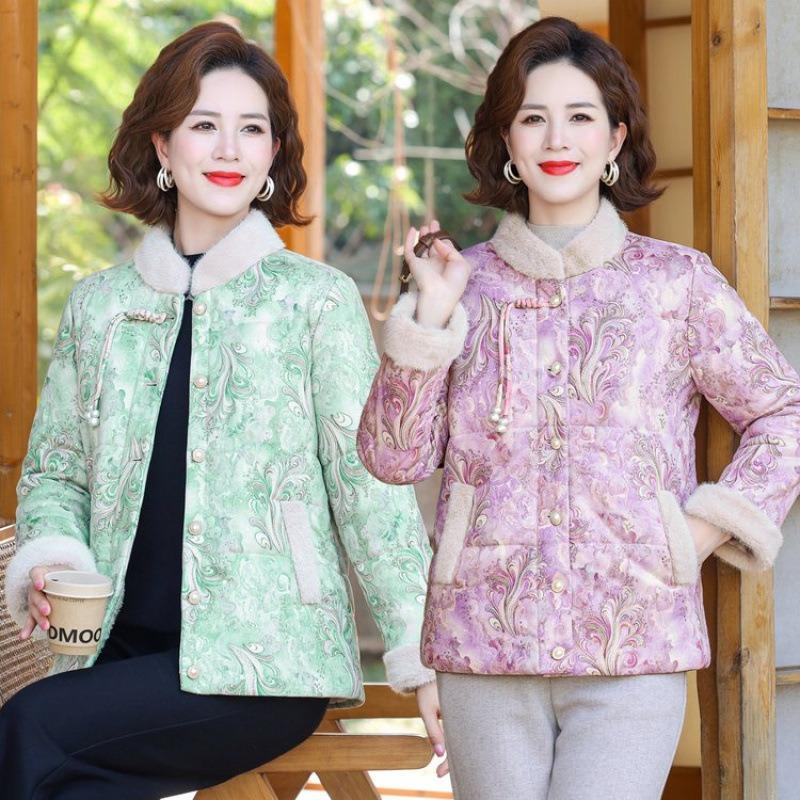 Winter clothing velvet new thickened cotton-padded jacket medium jacket women's clothing Chinese cotton-padded jacket women