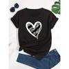 Ležérní sportovní volné tričko s grafickým motivem srdce, Letní sportovní top s leopardím vzorem, kulatým výstřihem a potiskem písmen, Dámské topy