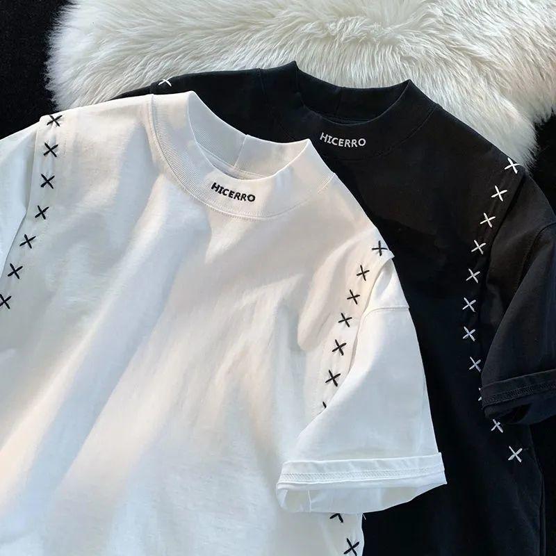 Herren Sommer Design Locker sitzendes Kurzarm-T-Shirt mit Rundhalsausschnitt und einfacher Stickerei