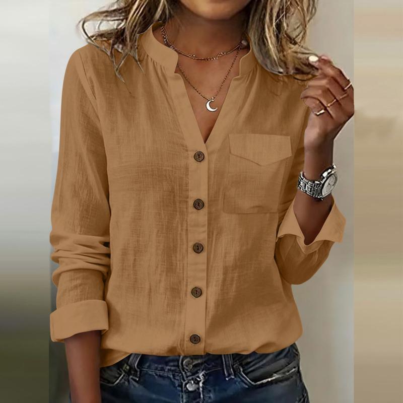 IHUASU Women's Fashion Casual Solid Color Print Long Sleeve V Neck Blouses & Shirts Unique design