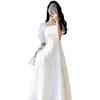 White French Summer 2026 Retro Puff Sleeve Square Neck Dress with Cinched Waist