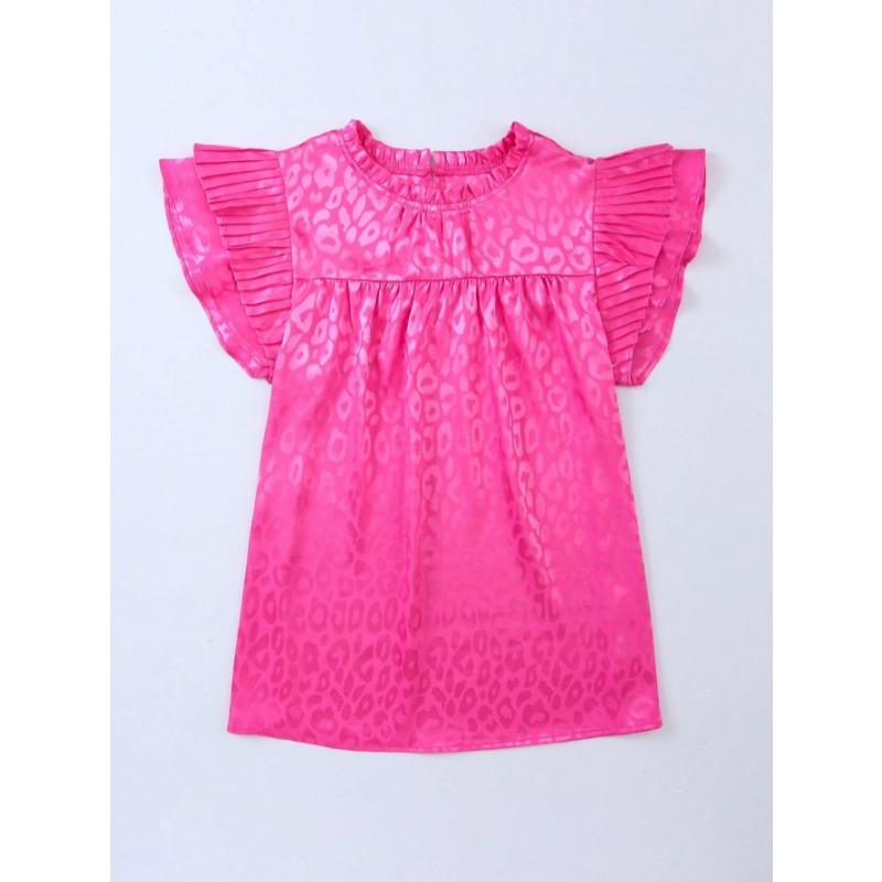 2025 Letnia moda Leopard Print damska bluzka Nowa swobodna prosta koszula z falbaniastymi rękawami plisowana damska góra plus size luźna odzież damska 3670