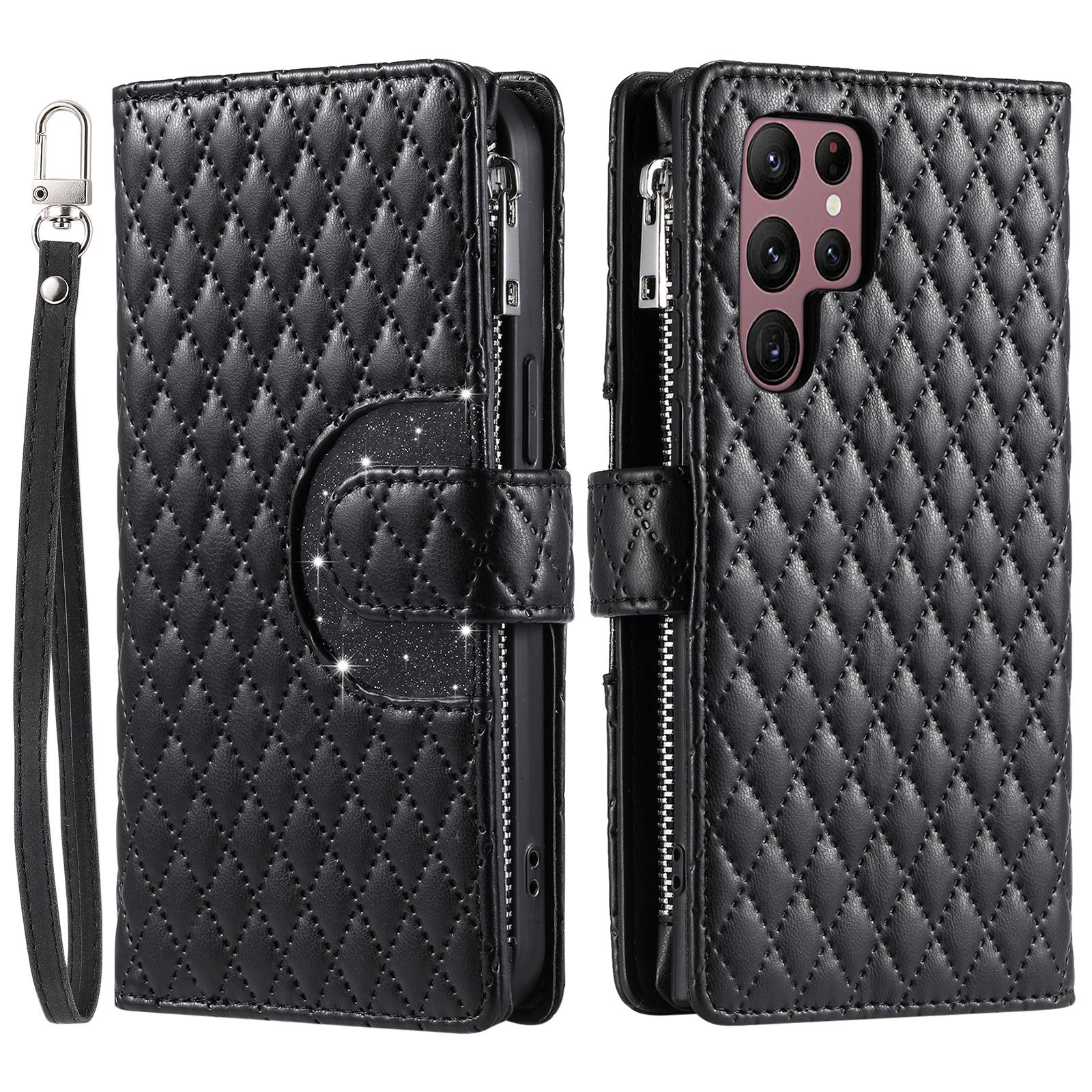

Style 012 for Samsung Galaxy S25 Ultra Case Zipper Pocket Glitter Leather Phone Cover A