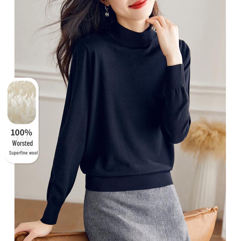 

Srcr Women s 100% Fine Merino Wool Semi-High Collar Knit Sweater XL