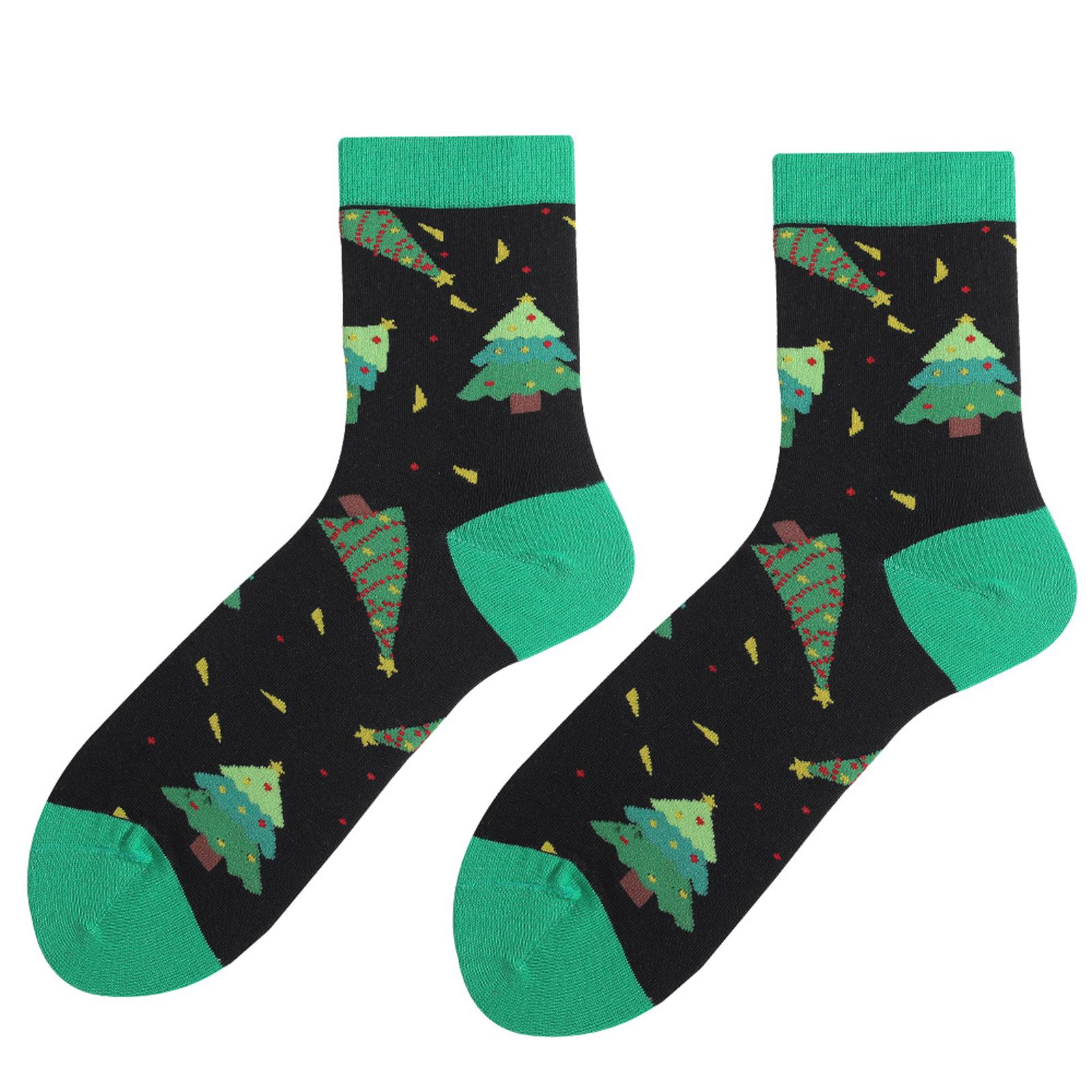 

Adult Christmas Christmas Tree Snowflake Wave Pattern Ethnic Style Warm Absorbent Odor-Resistant Mid-Calf Socks One Size чорний