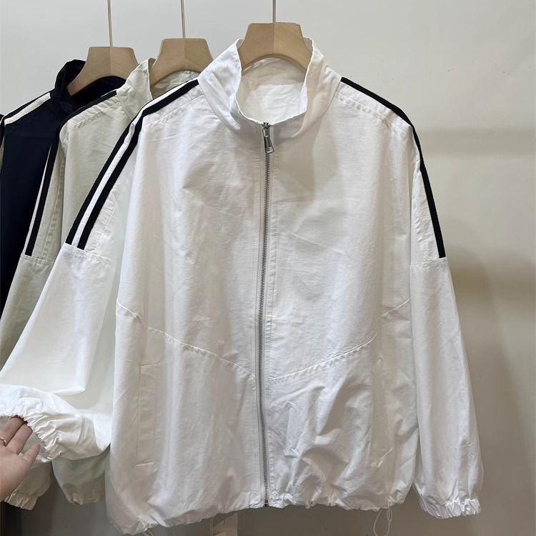 

Women s Striped Color Block Casual Windbreaker Jacket, 2025 Korean Style, Loose Fit for Petite Sizes M for 40-55 kg