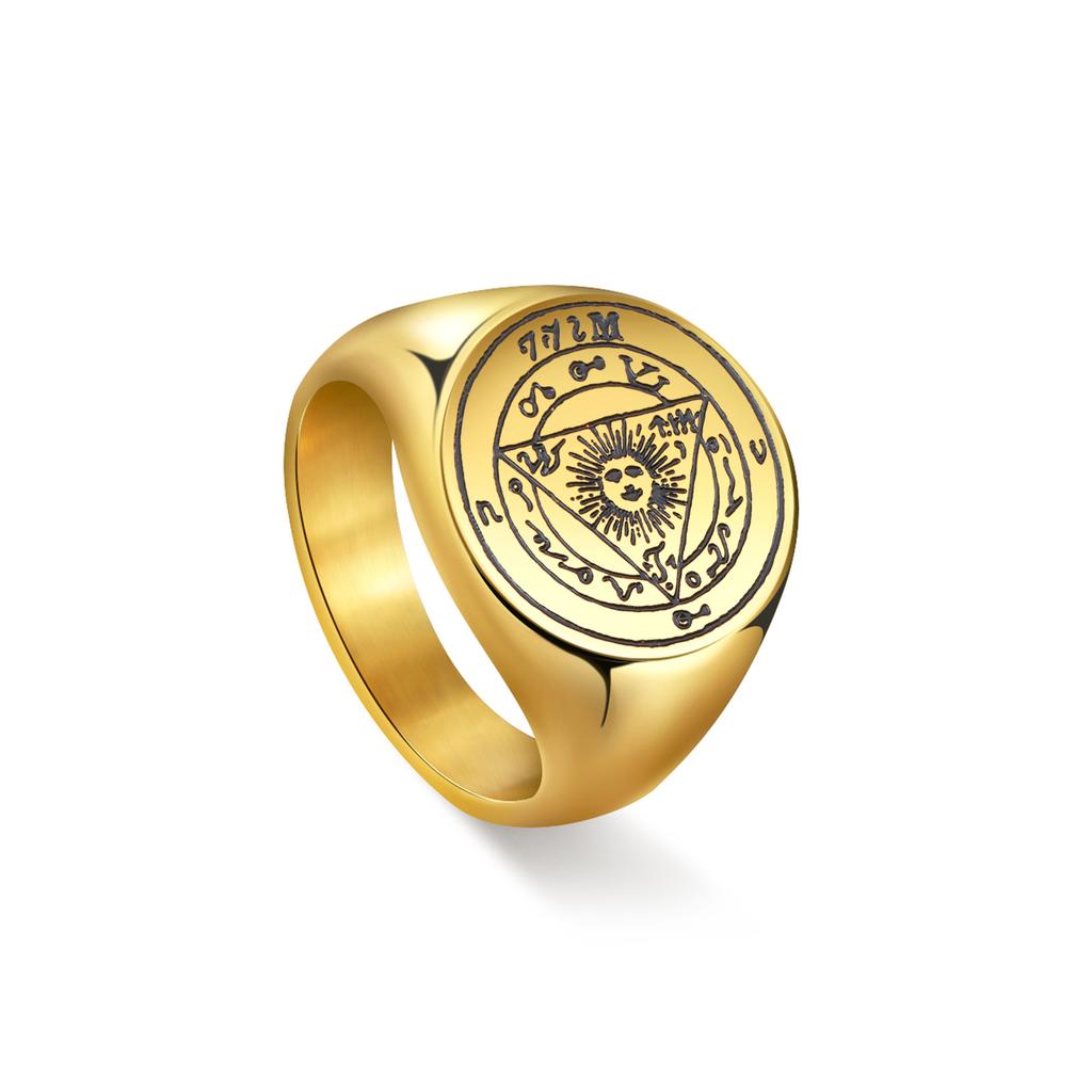Dreamtimes SUN Triangle Stainless Steel Rings Magic Symbol Charm Kabbalah Amulet Retro Jewelry Gift 19MM Ring