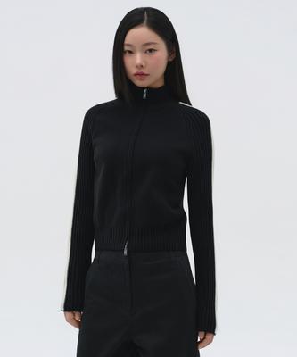MUSINSA STANDARD WOMAN Women'S Track Knit Zip-Up [Black]
