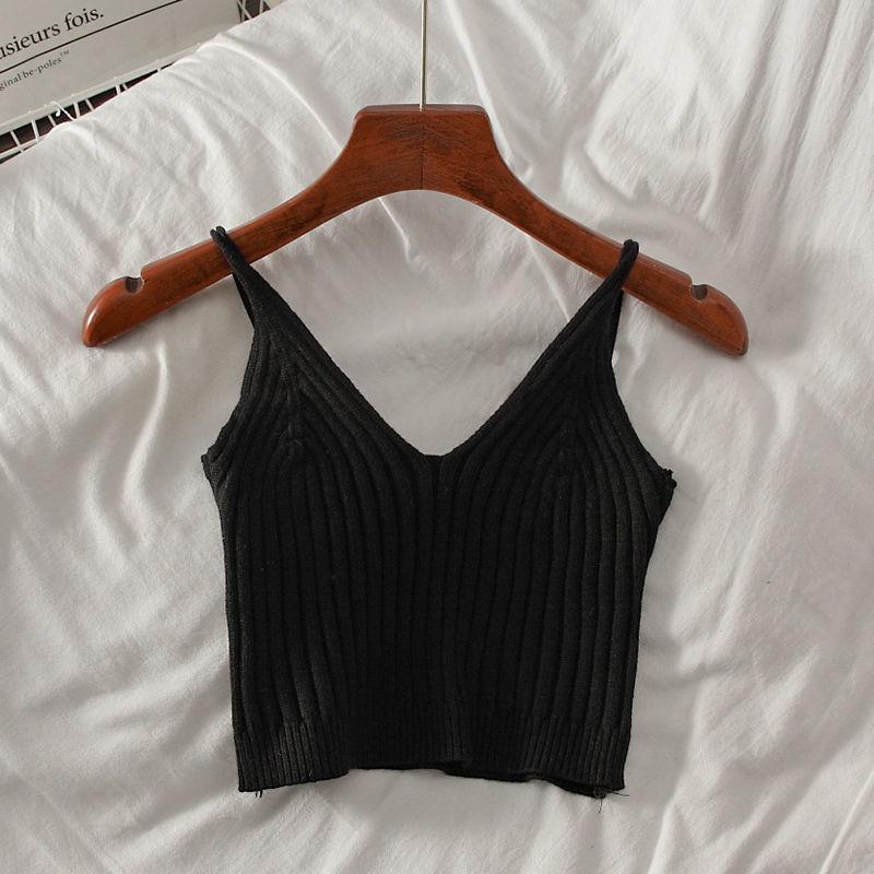 

Сексуальные укороченные топы, вязаный топ на бретельках, женская летняя майка с открытой спиной, модный топ в рубчик, женский укороченный жилет без рукавов M чёрный