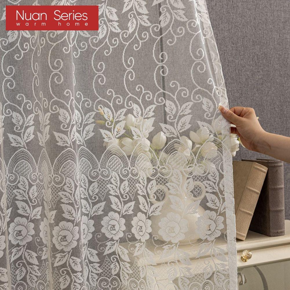 1PC Nuan Series Plain European Jacquard Sheer Curtain Pure White Transparent Tulle for Living Room Bedroom Balcony Window Home Decor