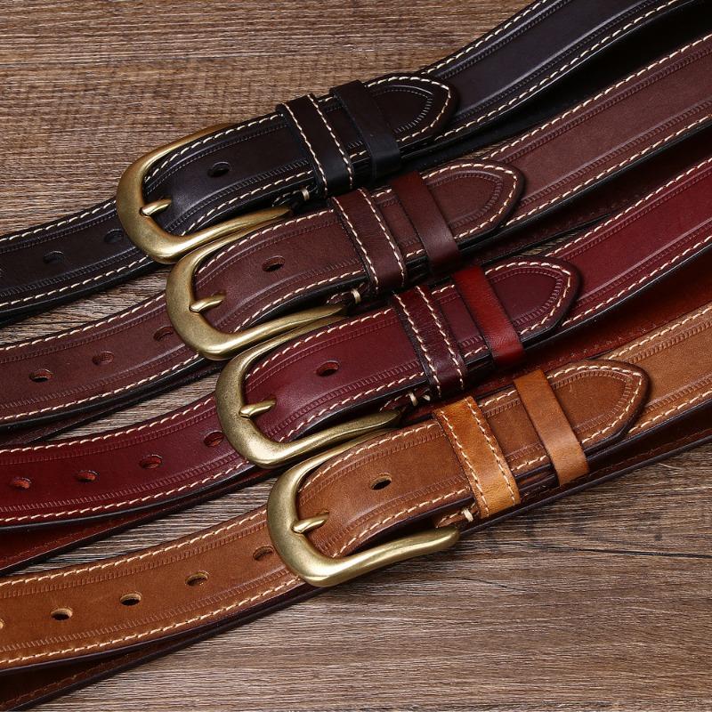 Belt Men's Genuine Leather First Layer Cowhide Copper Buckle Lazy New Trendy Versatile Men's Belt