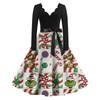 Ladies' Fashionable Retro Long Sleeved Square Neck Christmas Printed Evening Dress Dress