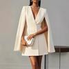Women Solid Color Double Breasted Cape Blazer Dress