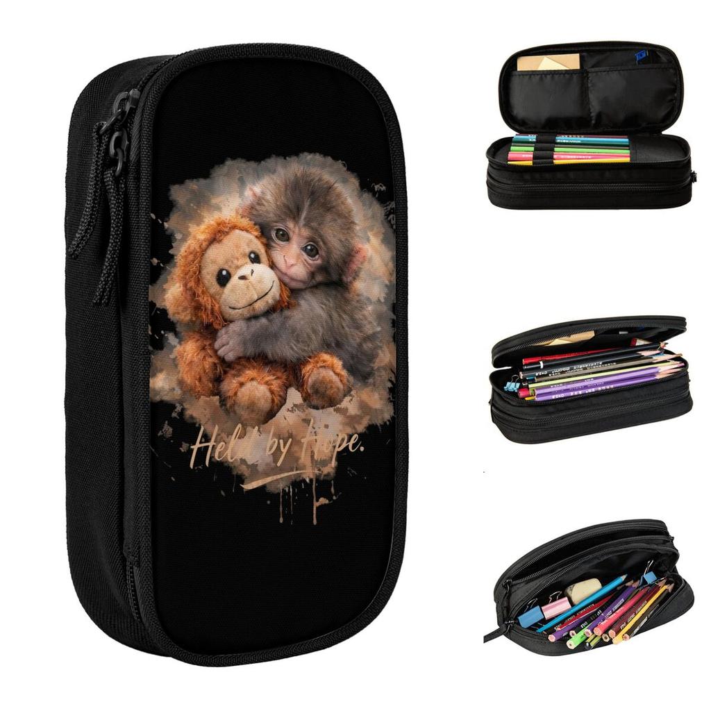 Punch Monkey Held By Hope Pencil Cases Pen Holder Bags Student Big Capacity Office Zipper Pencilcases