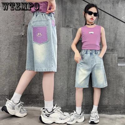 Pantalones Finos de Verano Ropa de Verano Jeans Pantalones Recortados Versátiles Shorts de Niña